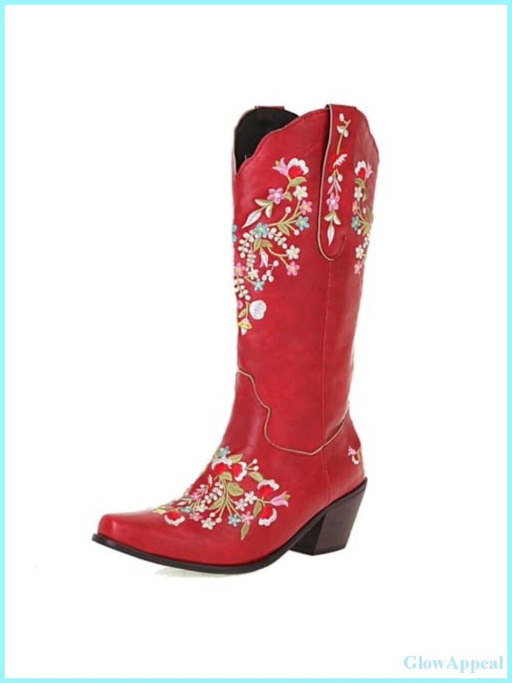 Womens Embroidered Cowboy Boots Western Snip Toe Mid Calf Pull On